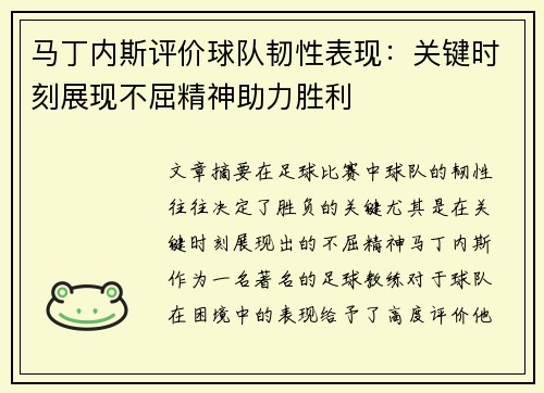 马丁内斯评价球队韧性表现：关键时刻展现不屈精神助力胜利