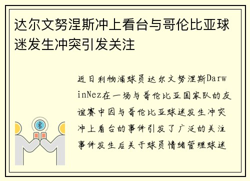 达尔文努涅斯冲上看台与哥伦比亚球迷发生冲突引发关注